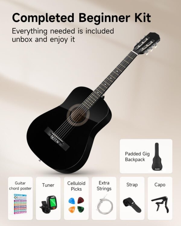 6126d8N0SWL._AC_SL1500_ Moukey 38 Inch Acoustic Guitar Review Perfect for Beginners with Complete Starter Kit