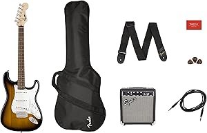 Fender Squier Stratocaster Electric Guitar Pack Review Brown Sunburst for Beginners