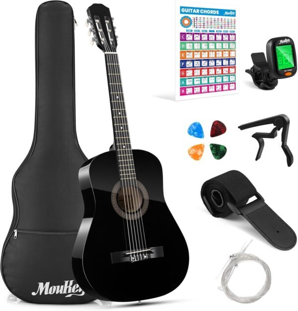 71049ZbuBYL._AC_SL1500_ Moukey 38 Inch Acoustic Guitar Review Perfect for Beginners with Complete Starter Kit