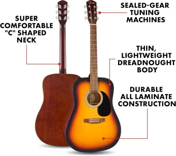 710hHMCpZtL._AC_SL1500_ Fender FA-25 Dreadnought Acoustic Guitar review for beginners with free lessons included