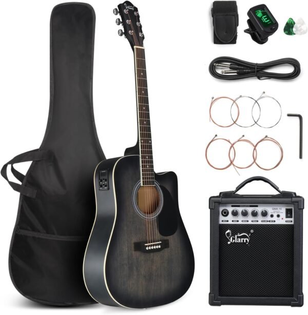 711PqyTm8kL._AC_SL1500_ Review of GLARRY AEG-Black-70 Acoustic Electric Guitar Beginner Kit with Amp and Accessories