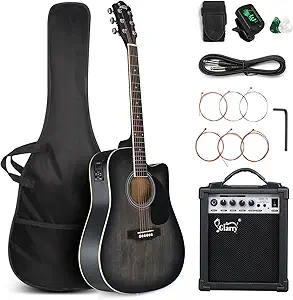 Review of GLARRY AEG-Black-70 Acoustic Electric Guitar Beginner Kit with Amp and Accessories