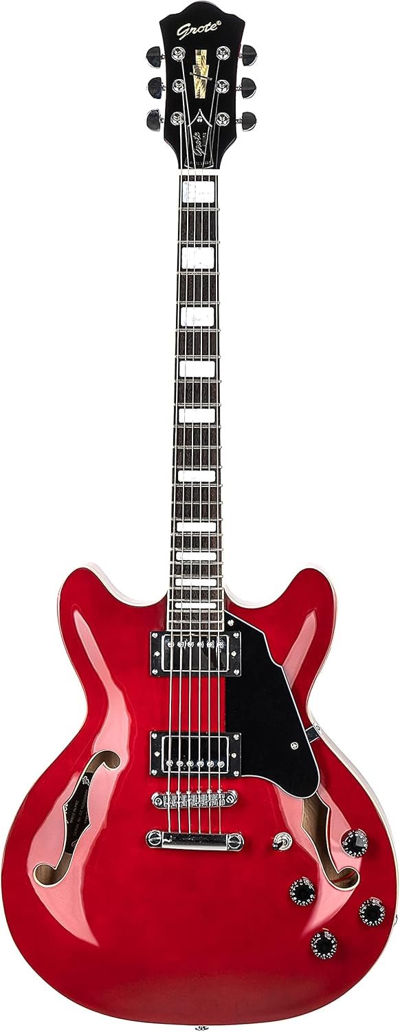 713a5VCpPHL._AC_SL1500_ Grote MG-404 Semi-Hollow Electric Guitar Review Warm Tones and Stylish Red Design
