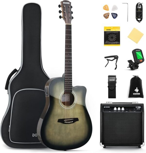 71S44AHuAEL._AC_SL1500_-1 Donner Acoustic Electric Guitar Review Full Size Beginner Kit with Amplifier and Accessories