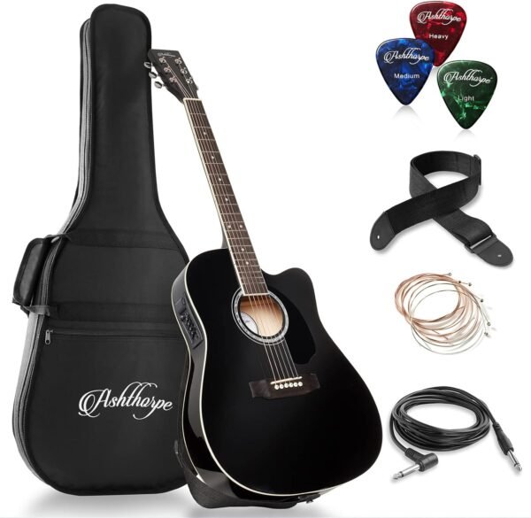 71TpIweSXML._AC_SL1500_ Ashthorpe Thinline Acoustic-Electric Guitar Review Full-Size Cutaway Design and Premium Sound