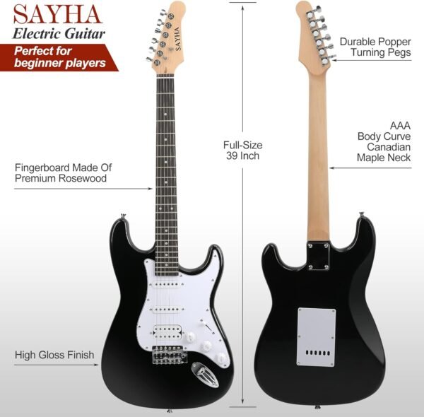 71UpeYm22bL._AC_SL1500_ SAYHA Electric Guitar Review Solid Full-Size Beginner Kit with HSS Pickups and Amp