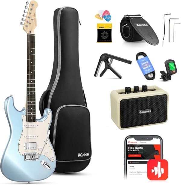 71Y0VutNkoL._AC_SL1500_-1 Donner DST-152 Electric Guitar Review Best Beginner Kit with Amp and Accessories