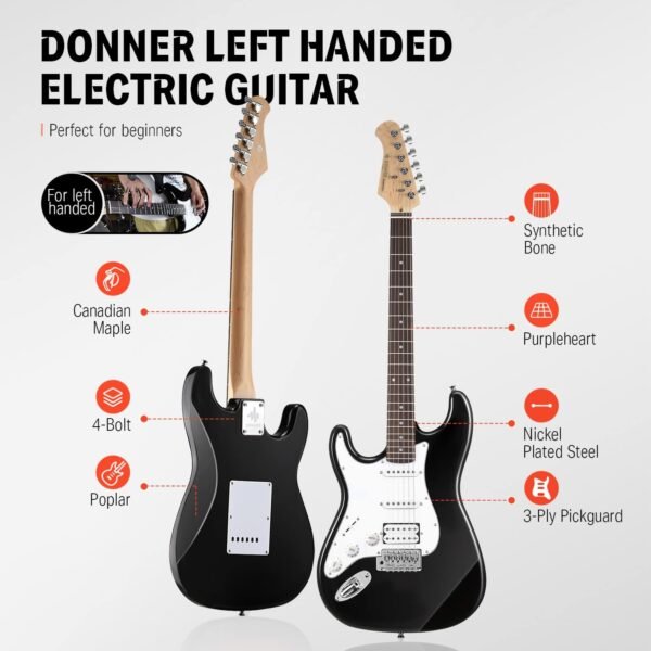 71ZqEEbhBrL._AC_SL1500_-1 Donner 39 Inch Left-Handed Electric Guitar Review Beginner-Friendly Full-Size Kit with Amplifier