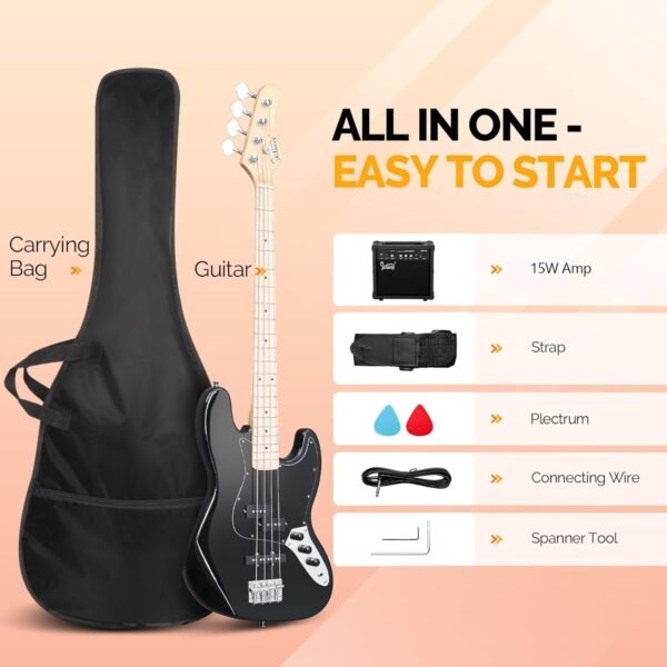 71fSSRy9XDL._AC_SL1500_ GLARRY Gjazz Electric Bass Guitar Review Stylish 4-String Bass with AMP Included