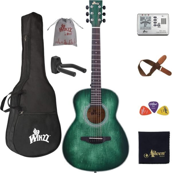 71jfnnfVm2L._AC_SL1500_ Review of WINZZ Hand Rubbed 3/4 Acoustic Guitar Bundle for Beginners