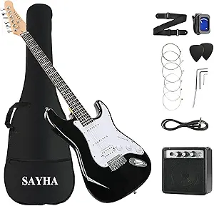 SAYHA Electric Guitar Review Solid Full-Size Beginner Kit with HSS Pickups and Amp