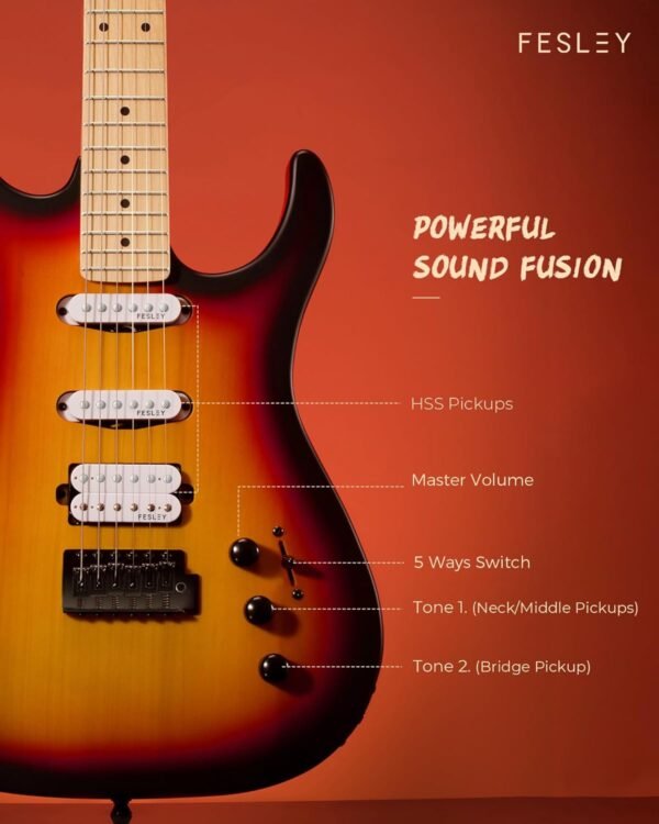 71rHG2CrdL._AC_SL1500_ Fesley FST350M Electric Guitar Review Perfect for Beginners with Stunning Morandi Sunset Design