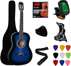 71tBIm05A7L.__AC_SY300_SX300_QL70_ML2_ YMC 38" Blue Acoustic Guitar Beginner Package Review with Accessories and Tuner