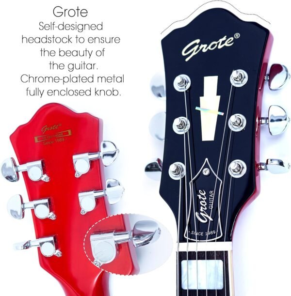 810USzJu2KL._AC_SL1500_ Grote MG-404 Semi-Hollow Electric Guitar Review Warm Tones and Stylish Red Design