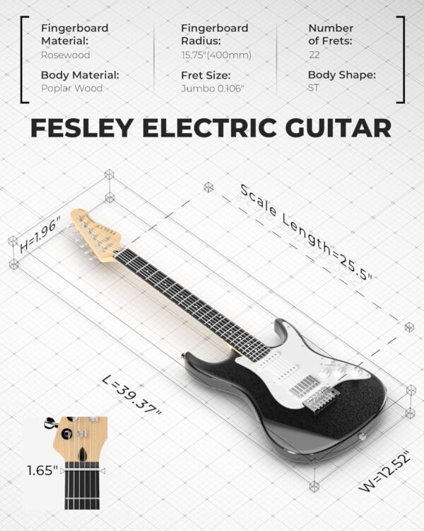 818HVFz6qkL._AC_SL1500_ Fesley 39 Inch Electric Guitar Review Beginner Kit with Amplifier and Accessories
