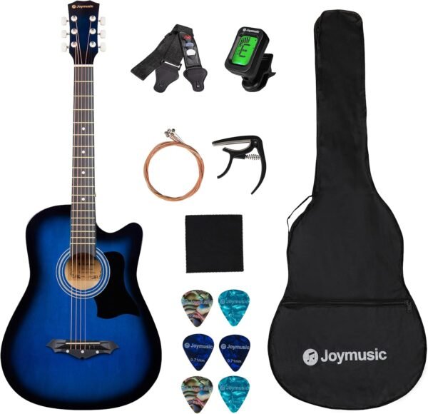 81FYpX68mL._AC_SL1500_ Review of Joymusic 38 Inch Acoustic Guitar Kit for Beginners Blueburst