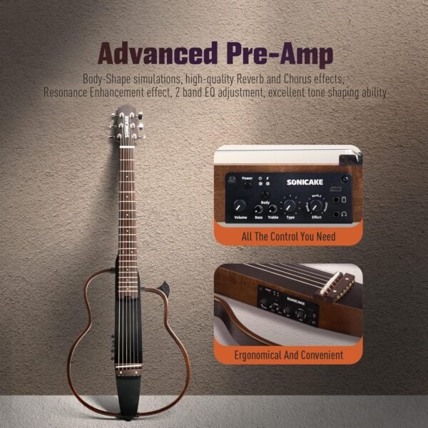 91GBl4dDL._AC_SL1500_ SONICAKE Travel Guitar QGT-01 review Solid Mahogany Portable Acoustic-Electric Guitar Features